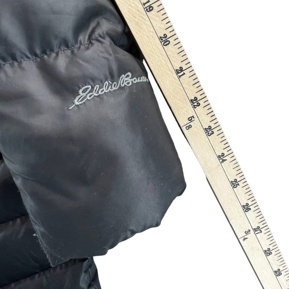 Eddie Bauer Quilted Hooded Faux Fur Lodge Down Duffle Puffer Coat Black Womens S - Picture 10 of 14